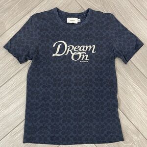 Womens Coach Signature ‘Dream On” Tee Shirt Top Navy Blue Size Small